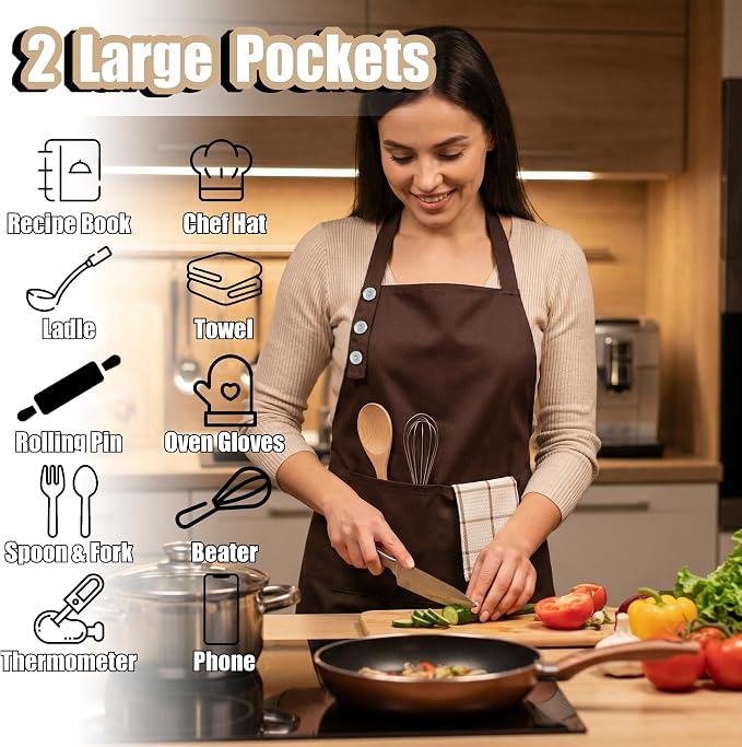 TOSHE Kitchen Apron Waterdrop Resistant Cotton Apron - Image 2