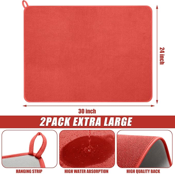 Hushee 2 Pack Extra Large Dish Drying Mat Microfiber Absorbent Dish Drying Pad - Image 2