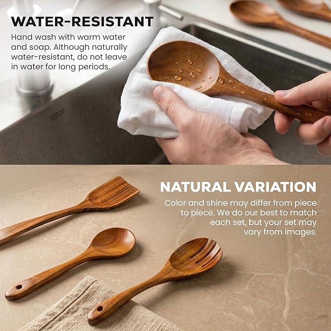 Zulay Kitchen 30-Piece Teak Wooden Utensils - Image 5