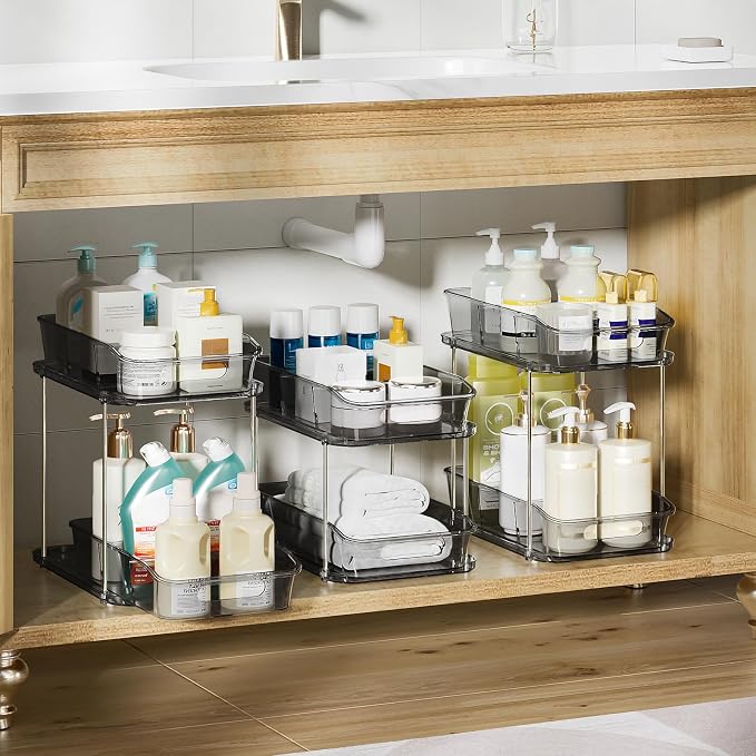 Delamu 2-Tier Under Sink Organizers and Storage, Pull Out Kitchen Pantry - Image 3