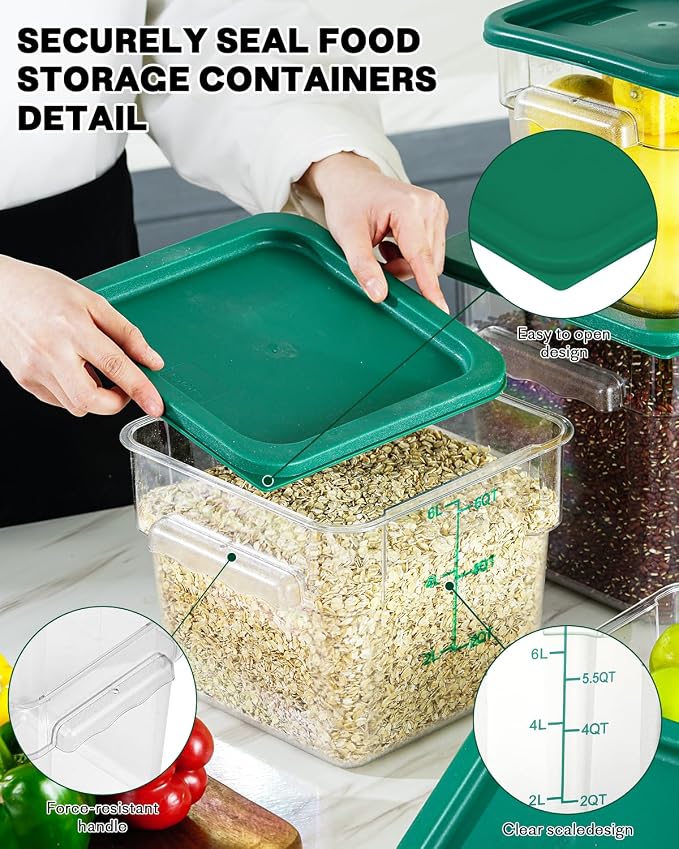 12QT NSF Food Storage Containers: 6PCS Commercial Clear Food Storage Containers - Image 7