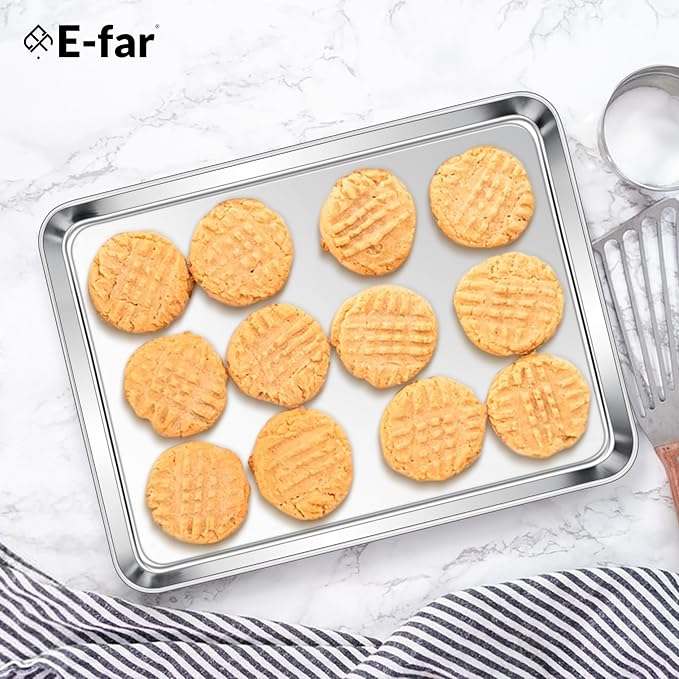 E-far Stainless Steel Baking Sheets Set of 3, 12.4” x9.7” Baking Cookie Sheets - Image 7