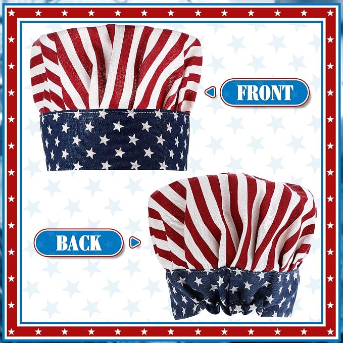 SATINIOR USA 4th of July Flag Kitchen Chef Hat Adjustable Apron 250th - Image 4