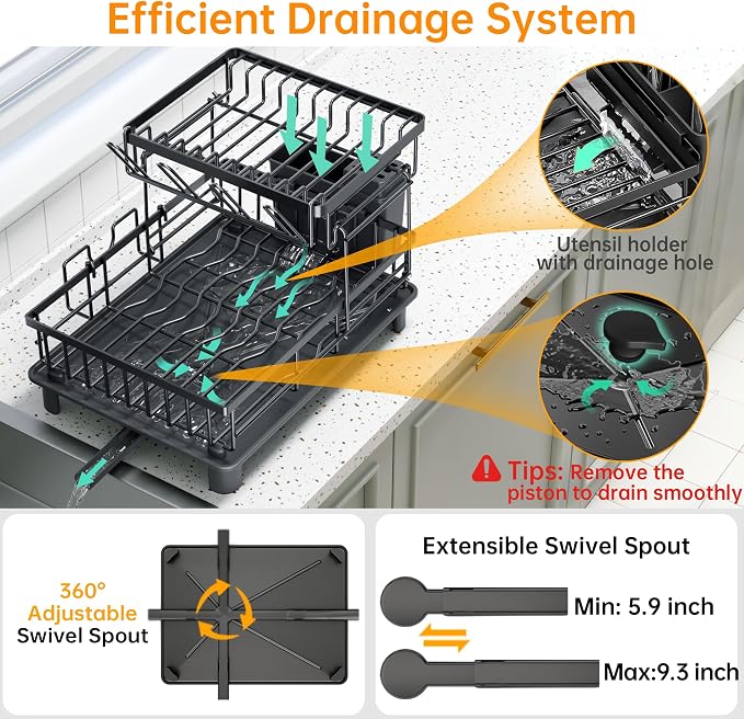 Dish Drying Rack, 2 Tier Dish Racks - Image 5