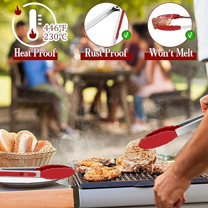 TeamFar Kitchen Tongs, Heat Resistant Silicone Tongs, Locking Design & - Image 4