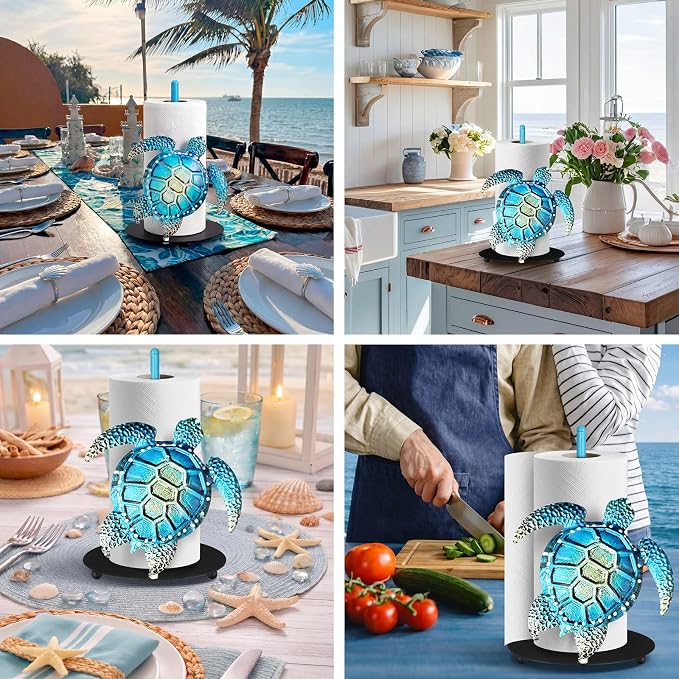Sea ​​Turtle Paper Towel Holder Green Metal Paper Towel Holder Large Decorative - Image 6