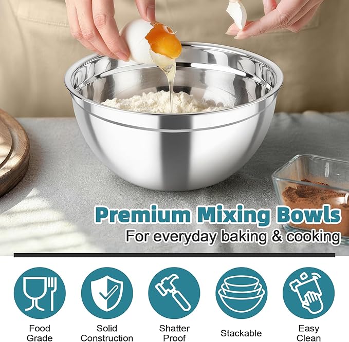 TeamFar Mixing Bowls, Stainless Steel Nesting Salad Bowls - Image 5