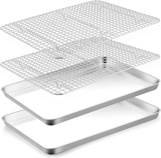 TeamFar Cookie Sheets with Cooling Racks, 17.6 x 13 x 1 Inch Stainless Steel by TeamFar