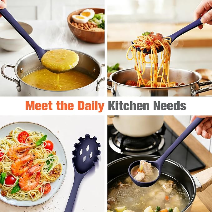 Silicone Spaghetti Spoon&Soup Ladle Cooking Utensils Set of 2, No Scratch - Image 3