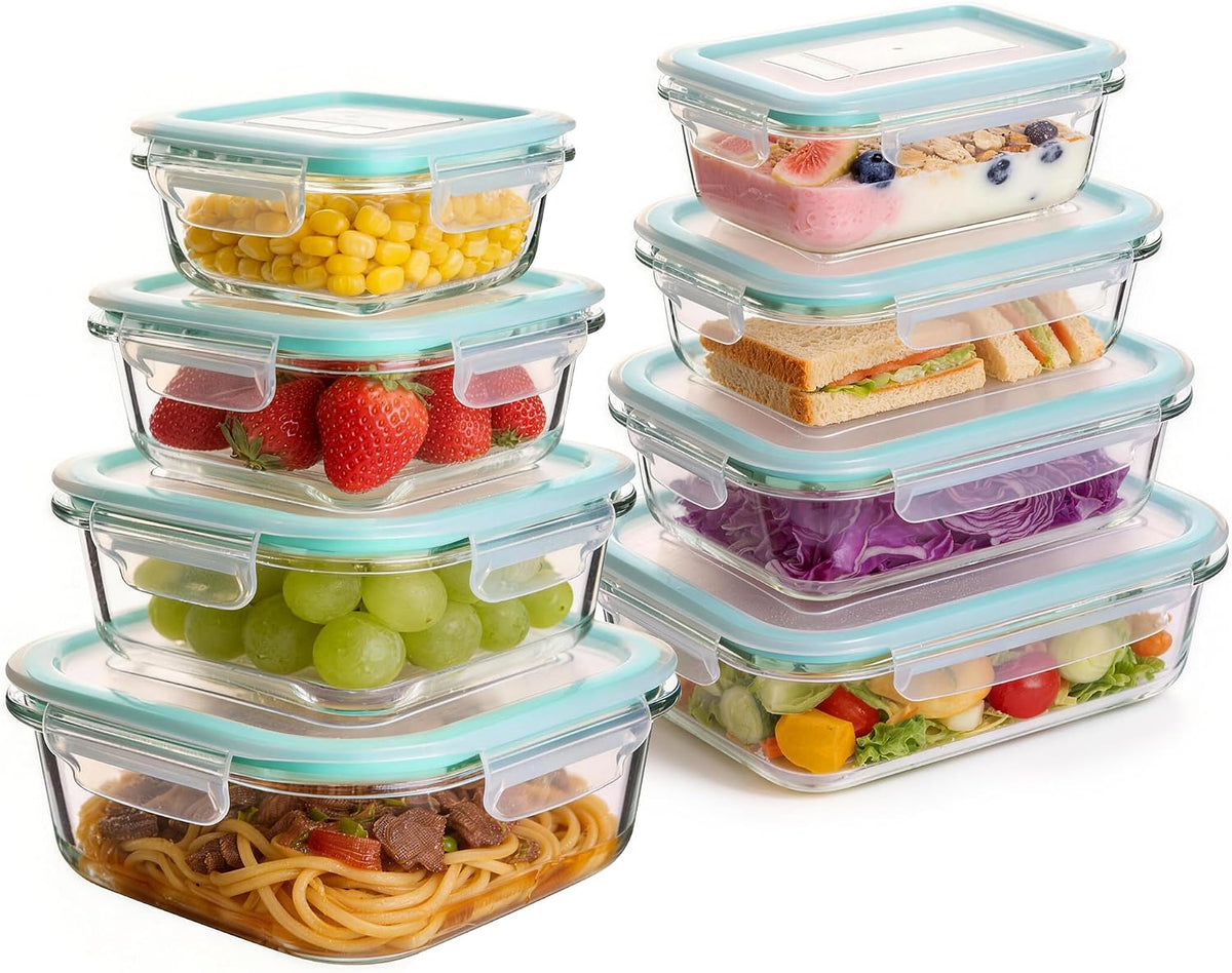 Liuruiyu Glass Food Storage Containers with Lids, 8 Pack Meal Prep
