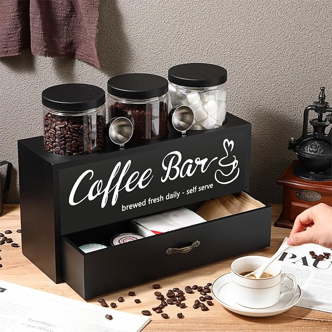 3 Pcs Coffee Canister Set with Shelf and Spoon Plastic Coffee Bean Storage - Image 5