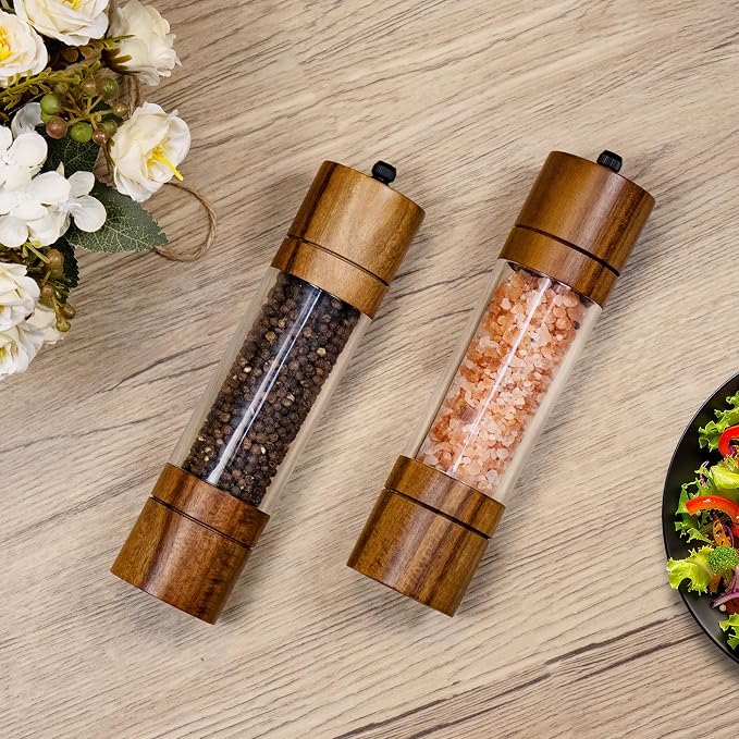 XWXO Acacia Wood Salt Grinder and Pepper Grinder Set Premium Acrylic Salt and - Image 3