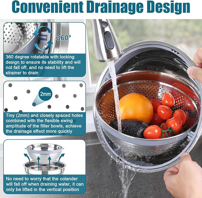 TeamFar Mixing Bowls with Colander Set, Stainless Steel Strainer and Nesting - Image 5