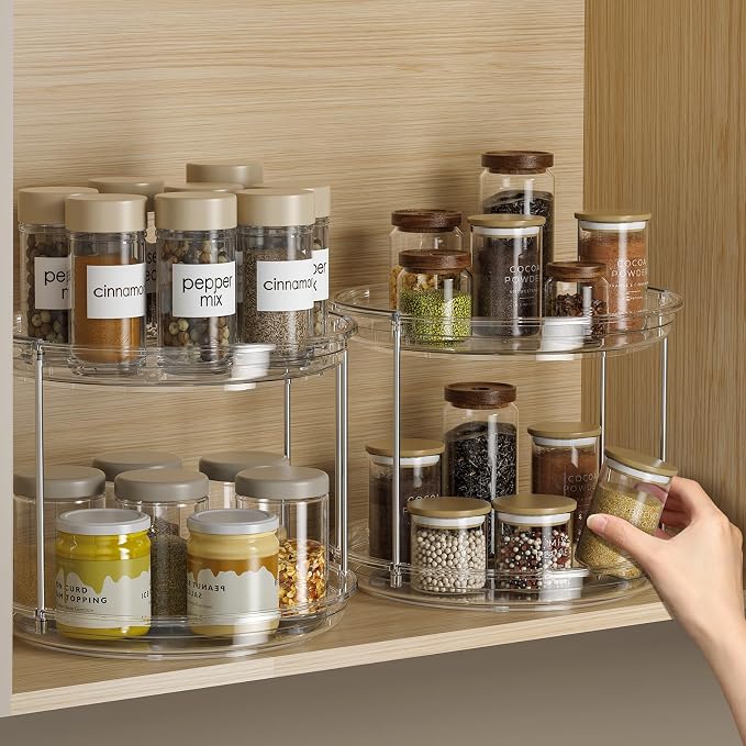 LAMU 2 Pack 2 Tier Lazy Susan Turntable Organizer 9.25'' Rotating Spice Rack - Image 9