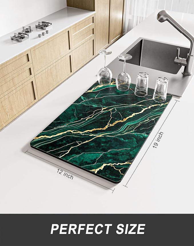 Rnivvi Dish Drying Mat for Kitchen Counter, 12 x 19" Cute Marble Super - Image 2