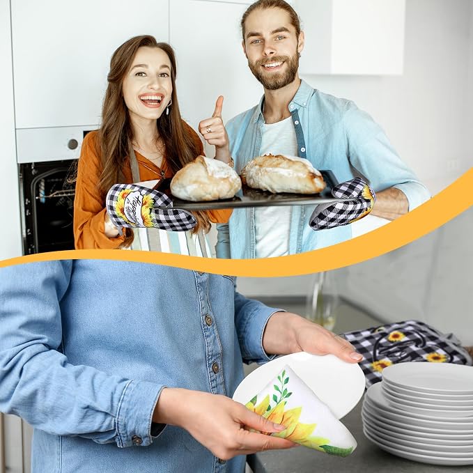 Leinuosen 6 Plaid Sunflower Kitchen Towels Kitchen Decor and Accessories Set - Image 4