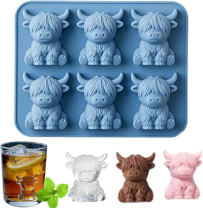 Mini Highland Cow Ice Cube Mold, Funny 3D Highland Cow Ice Cube Tray, Cute by Unknown