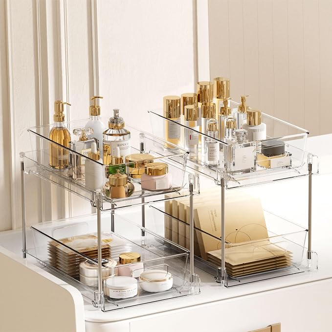 Vtopmart 8 Pack Bathroom Organizer, 2 Tier Clear Under Sink Organizers Vanity - Image 7