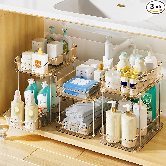 Delamu 2-Tier Under Sink Organizers and Storage, Pull Out Kitchen Pantry by DELAMU