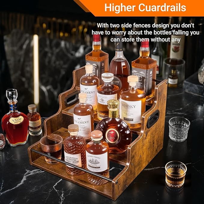 YQBRAO 2 Pack 4-Tier Liquor Bottle Display Shelf, 16-Inch Wooden Bar Shelves - Image 9