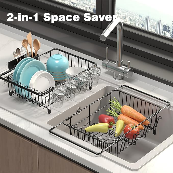 Dish Drying Rack in Sink: Expandable, 3-Slot Utensil Holder, Anti-Slip Handle. - Image 8
