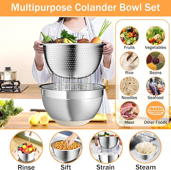 Nicdiet Mixing Bowls with Airtight Lids, Stainless Steel Mixing Bowl Set with 3 - Image 4