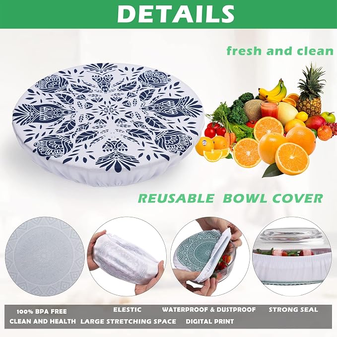 10Pcs Reusable Bowl Covers In 5 Size, Stretch Cloth Fabric Dish Cover Kitchen - Image 3