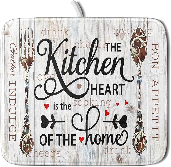Giwawa 16"x18" Dish Drying Mat The Kitchen is The Heart of The Home- Knife Fork by Giwawa