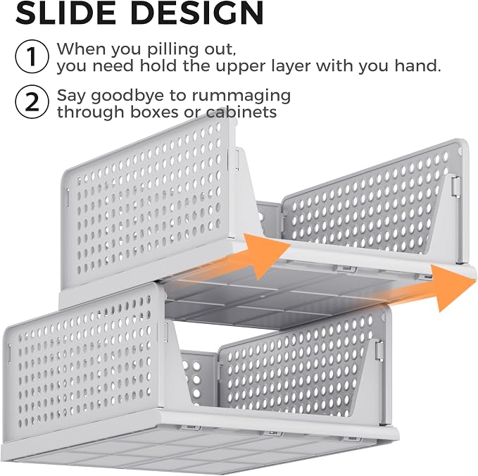 Pinkpum Grey 6 Pack Closet Organizers Storage Bins, Stackable Plastic Drawer - Image 7