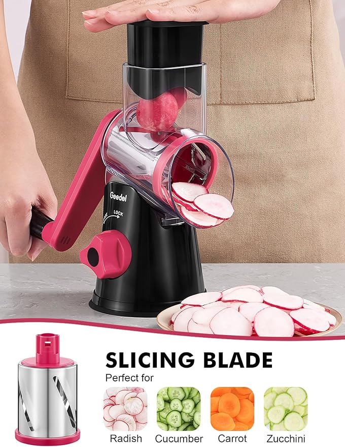 Geedel Rotary Cheese Grater, Kitchen Mandoline Vegetable Slicer - Image 3