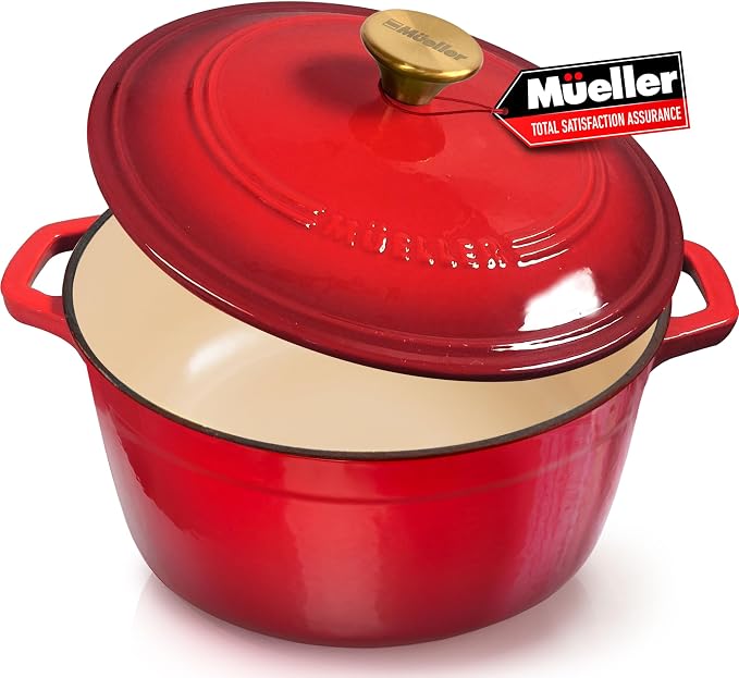 MUELLER HOME 4.5 QT Enameled Cast Iron Dutch Oven, Heavy-Duty Casserole Dish by MUELLERHOME