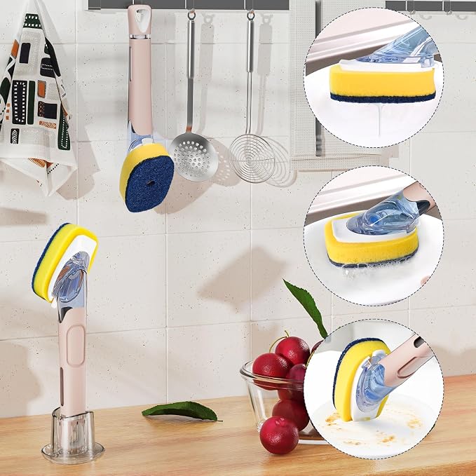 Dish Brush with Soap Dispenser Storage Set with 2 PCS Sponge Refills & Holder - Image 7