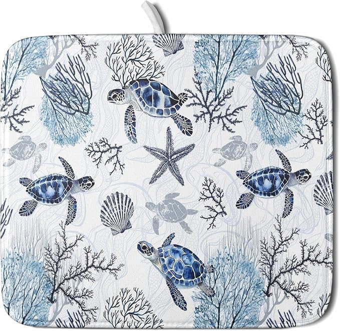 Giwawa 16"x18" Coastal Sea Turtles Dish Drying Mat Nautical Ocean Tortoise by Giwawa