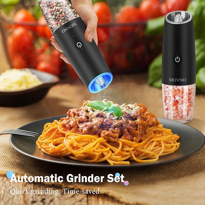 Gravity Electric Salt and Pepper Grinder Set, Battery Powered LED Light One - Image 3