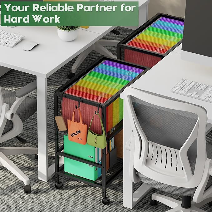 Rolling File Cart for Letter Size, Metal Hanging File Organizer - Image 2