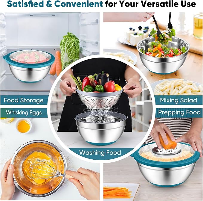 P&P CHEF Mixing Bowls with Lids Set of 3, Stainless Steel Mixing Bowl and - Image 5
