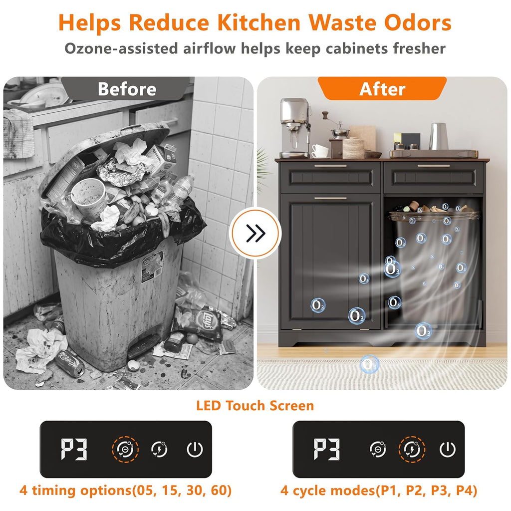 Double 10 Gallon Tilt Out Trash Can Cabinet with Deodorizing Function