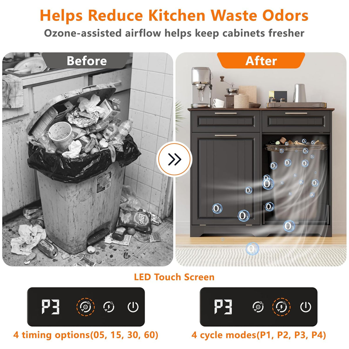 Double 10 Gallon Tilt Out Trash Can Cabinet with Deodorizing Function