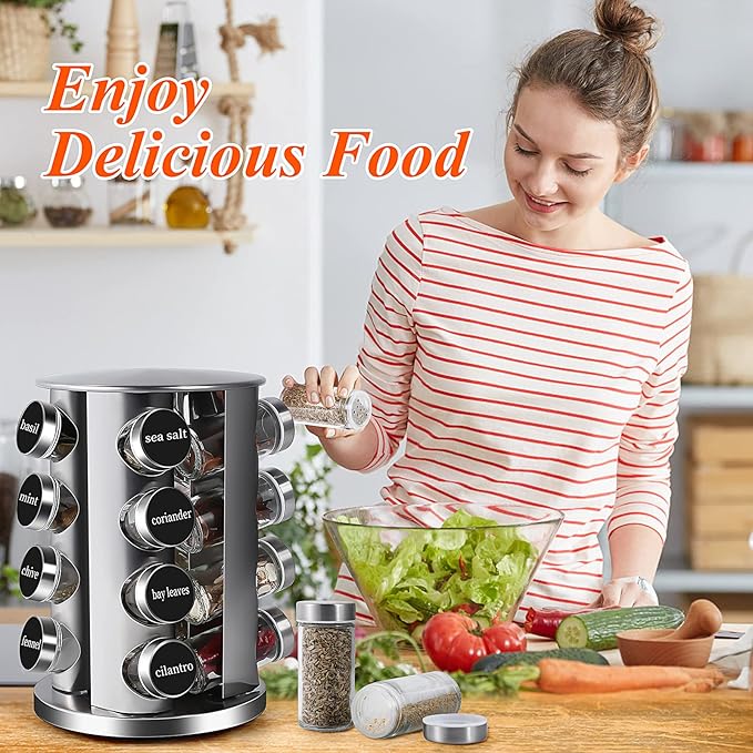 DOUBLE 2 C Revolving Countertop Spice Rack Stainless Steel Seasoning Storage - Image 7