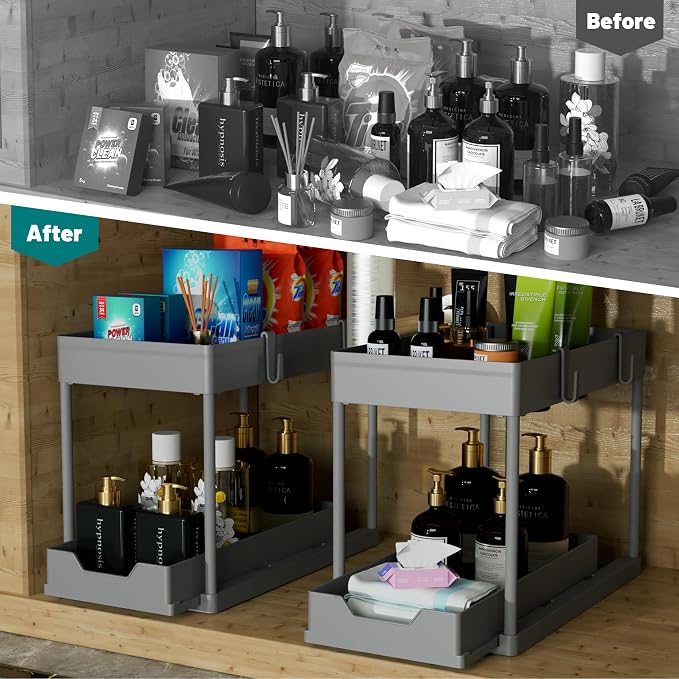 DEKAVA Under Sink Organizer 2 Pack，Bathroom Cabinet Organizer，2 Tier Sliding - Image 3