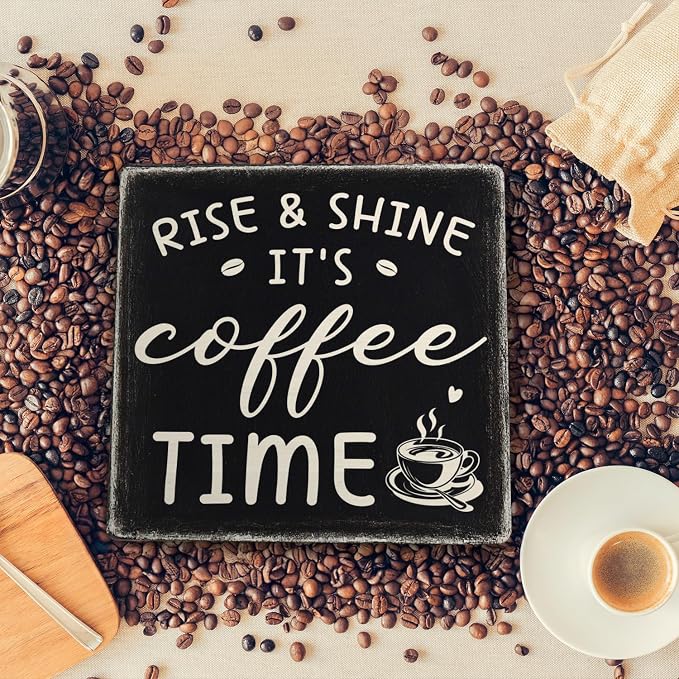 Farmhouse Coffee Bar Sign, Rise & Shine It's Coffee Time Desk Wooden Sign - Image 4