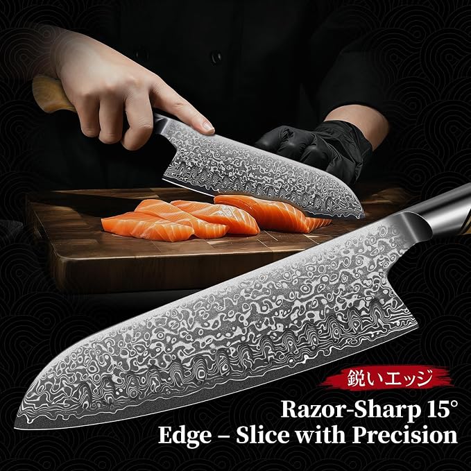 TIVOLI Damascus Santoku Knife 7 inch – Japanese VG-10 Professional Kitchen Knife - Image 5
