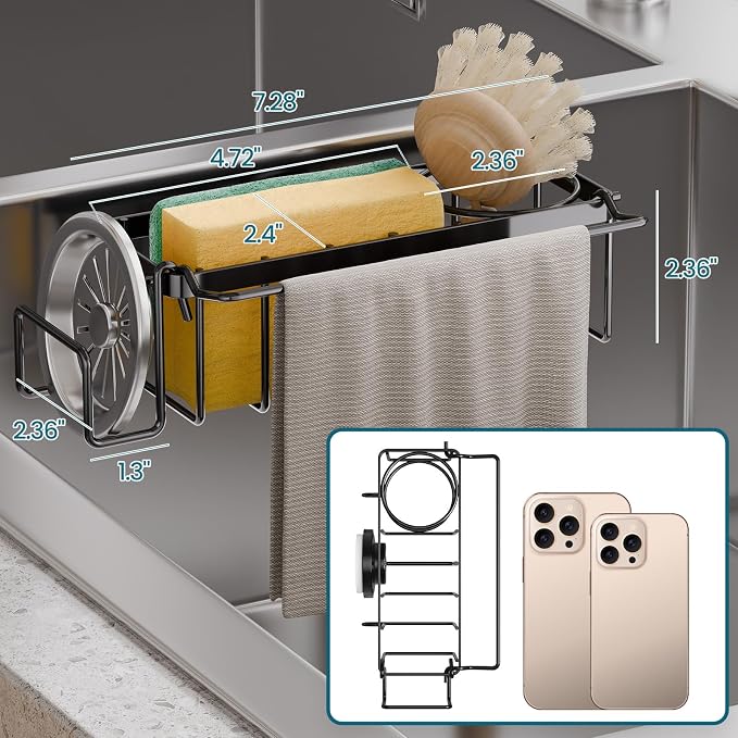 TAILI Sponge Holder with Strong Suction Cup, 4-in-1 Rustproof Sink Organizer - Image 2