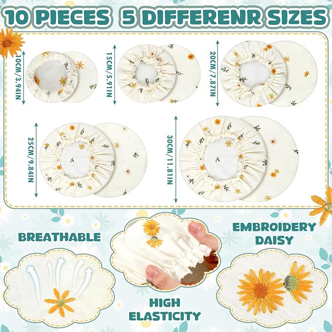 Patelai 10 Pcs Bowl Covers Reusable in 5 Size Stretch Cloth Fabric Elastic Food - Image 3