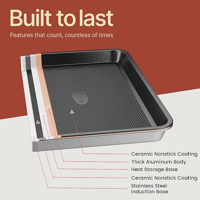 Diamond Bottom Cookie Sheet Set of 2, Nonstick Gray Carbon Steel Baking Pans - Image 9