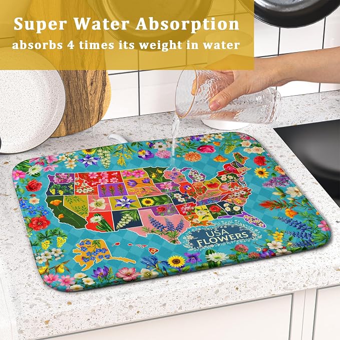 Flower Map Dish Drying Mat American Floral Decoration Coffee Mat - Image 7