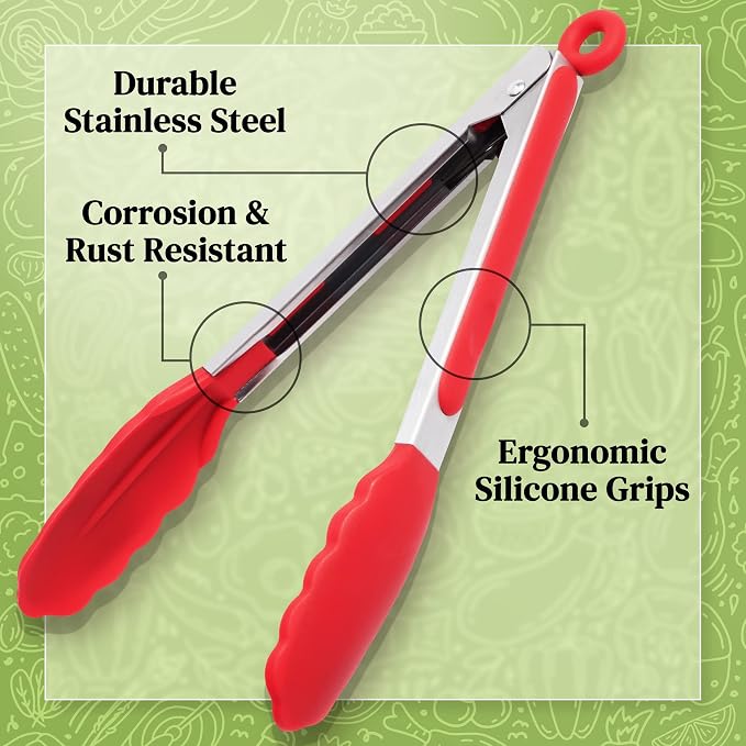 Popco 3-Piece Kitchen Tongs Set – Stainless Steel Heat Resistant Silicone Tips - Image 4