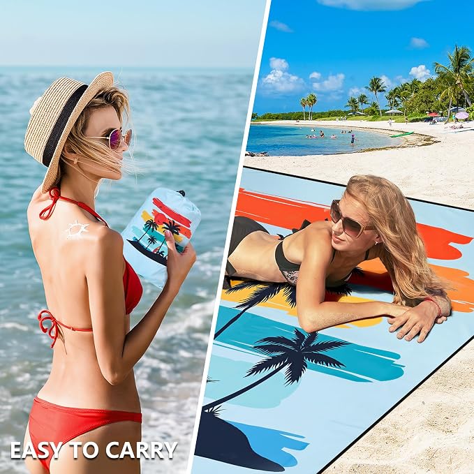 HIHOHO Beach Blanket Waterproof Sandproof Extra Large Beach Mat 79" X - Image 4