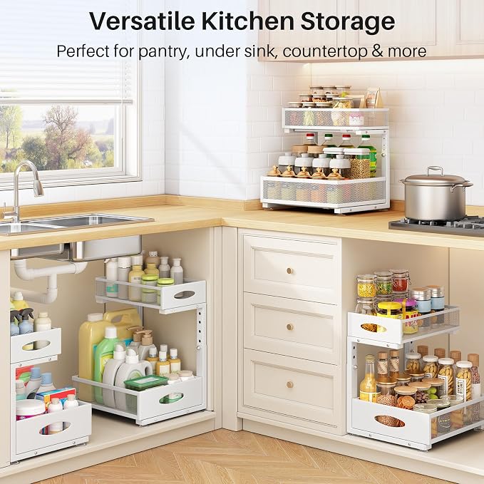 Under Sink Organizer, 2 Tier Pull Out Under Cabinet Organizer Shelf - Image 8