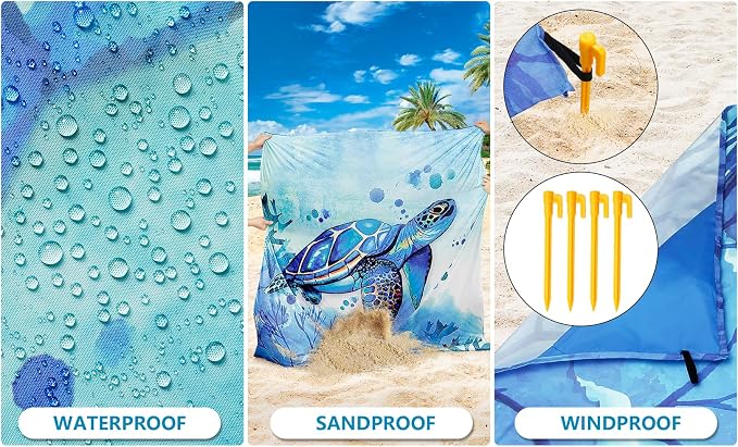WIWIGO Beach Blanket Waterproof Sandproof Beach Mat 79" X 83"/10'x9'for 2-8 - Image 3
